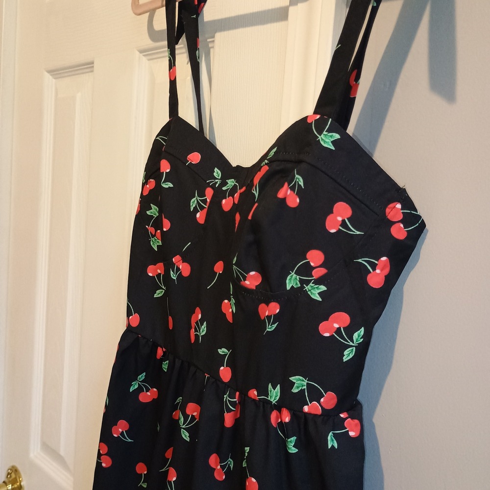 Cherry Print Dress Tie Strap Fit & Flare Mini Sundress‎ Summer Sweetheart - Picture 5 of 12